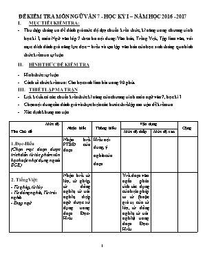 Đề kiểm tra học kì I môn Ngữ văn Lớp 7 - Năm học 2016-2017 - Trường THCS Hưng Bình (Có đáp án)